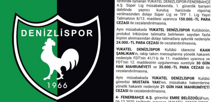 DENİZLİSPOR’DA ARTIK PES DEDİRTEN CEZA