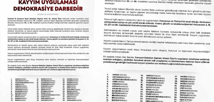 DENİZLİ DAHİL 38 BARODAN ESENYURT AÇIKLAMASI